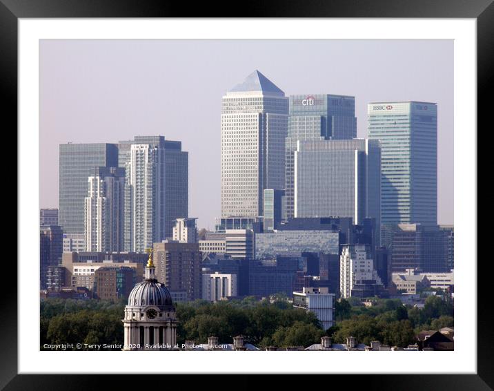 Canary Wharfe on the Isle of Dogs from Greenwich P Framed Mounted Print by Terry Senior