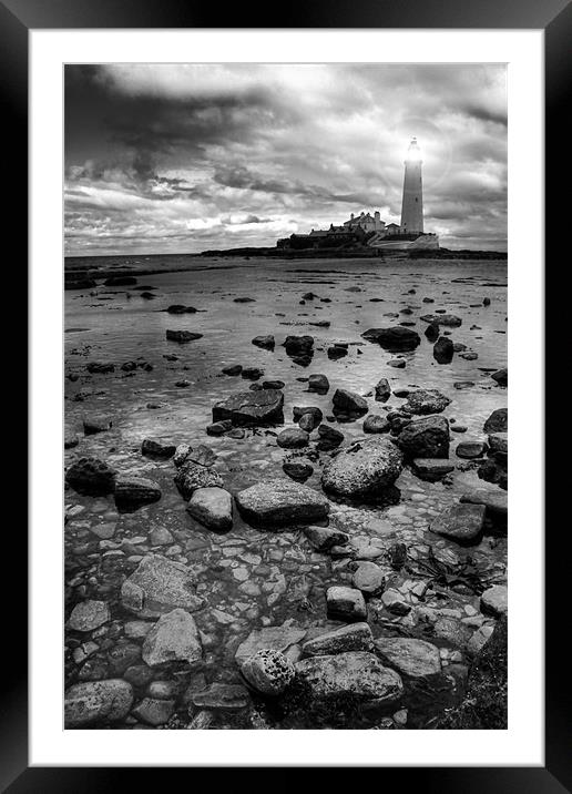 St Marys Lighthouse and Rocks Framed Mounted Print by Toon Photography