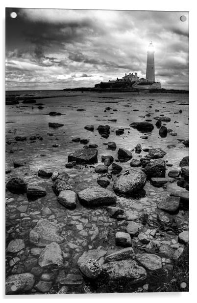 St Marys Lighthouse and Rocks Acrylic by Toon Photography
