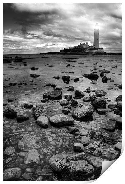 St Marys Lighthouse and Rocks Print by Toon Photography