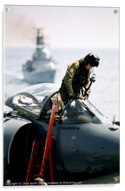 Pilot climbing onboard a Sea Harrier. Acrylic by Chris North