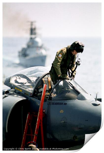 Pilot climbing onboard a Sea Harrier. Print by Chris North