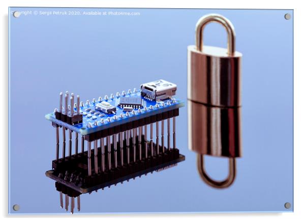Padlock next to the computer chip - the concept of electronic data protection technology Acrylic by Sergii Petruk