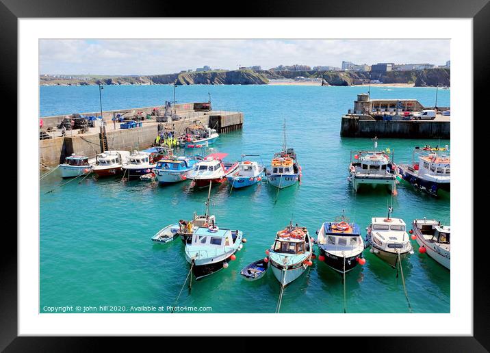 Harbour entrance during High tide at Newquay in Cornwall. Framed Mounted Print by john hill