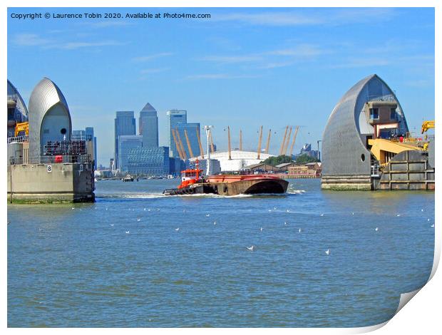 Docklands, Dome, Thames Barrier Print by Laurence Tobin