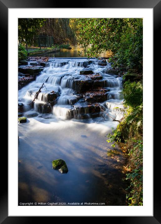 Carshalton Ponds Waterfall - Portrait Framed Mounted Print by Milton Cogheil