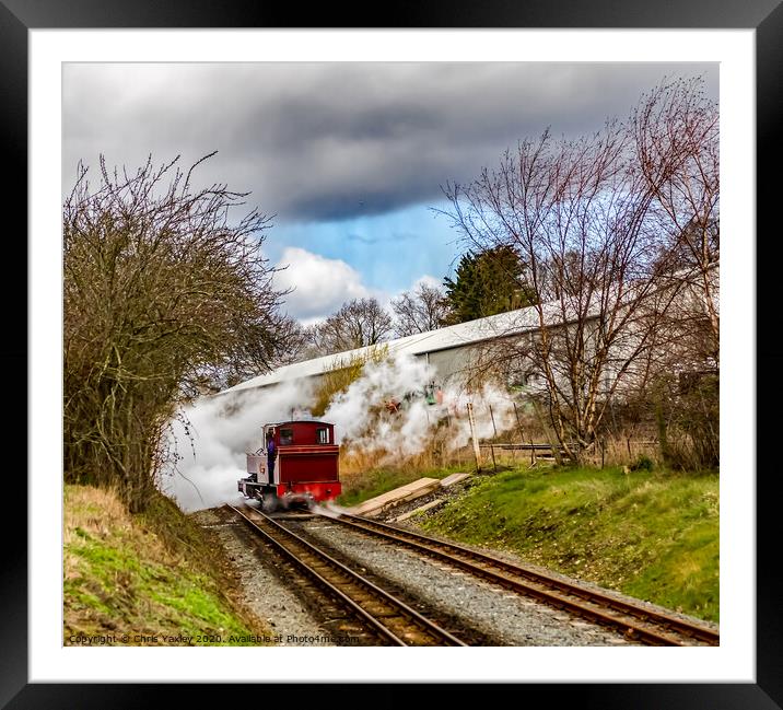 The Mark Timothy steam train releasing pressure on Framed Mounted Print by Chris Yaxley