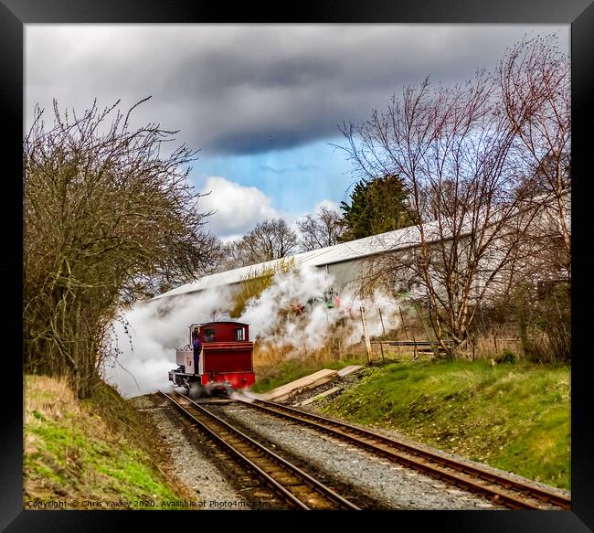 The Mark Timothy steam train releasing pressure on Framed Print by Chris Yaxley