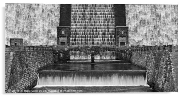 Claerwen Dam's Monochrome Cascade Acrylic by Philip Veale