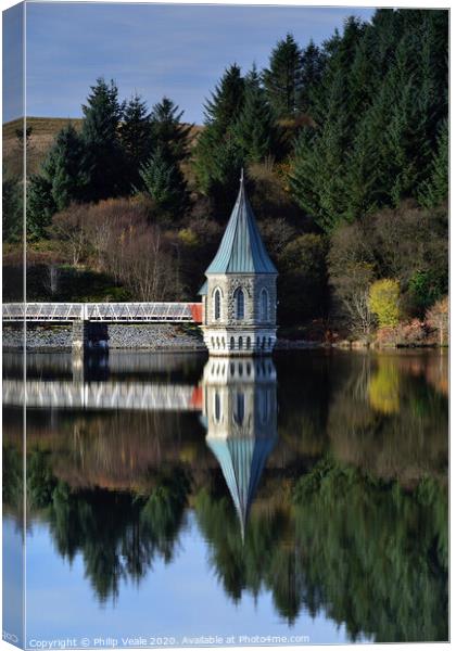 Pontsticill Reservoir Tower Reflection. Canvas Print by Philip Veale
