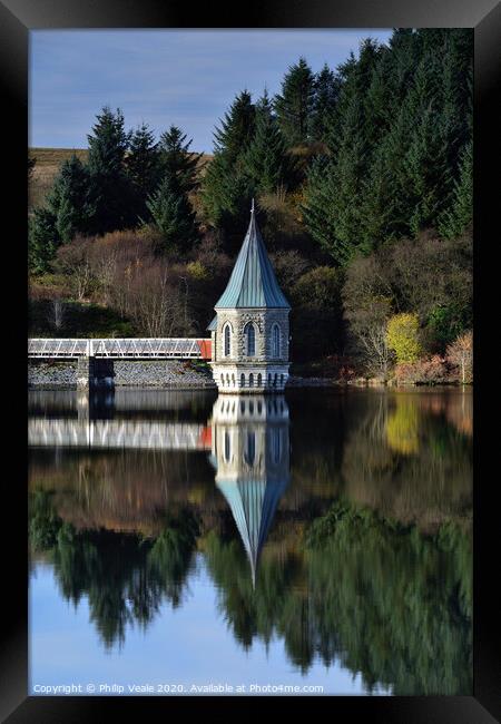 Pontsticill Reservoir Tower Reflection. Framed Print by Philip Veale