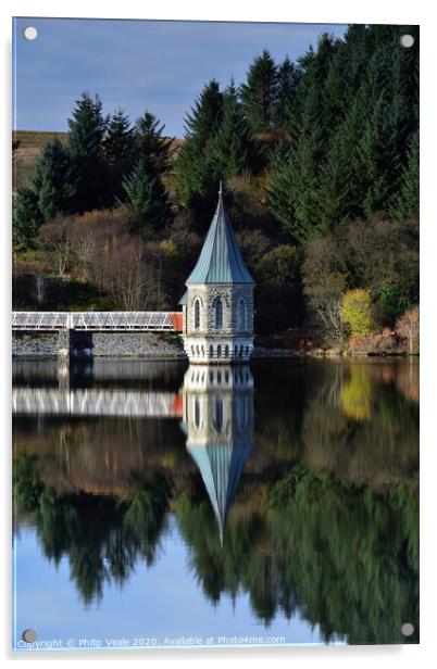 Pontsticill Reservoir Tower Reflection. Acrylic by Philip Veale