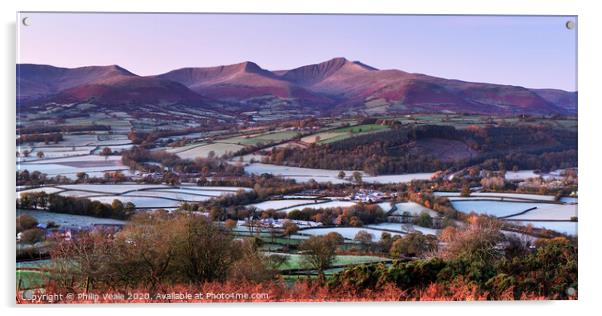 Brecon Beacons awake on a frosty morning. Acrylic by Philip Veale