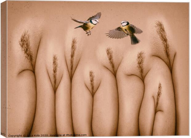 A Bird In The Hand Is Worth Two In The Bush Canvas Print by Inca Kala