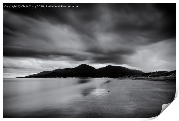 Murlough Beach Mourne Mountains Black and White County Down Northern Ireland Print by Chris Curry