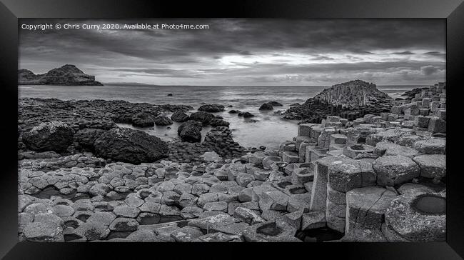 Giants Causeway Black and White Panoramic Antrim C Framed Print by Chris Curry