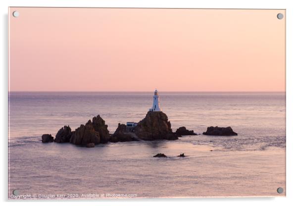 La Corbière lighthouse at sunset, Jersey. Acrylic by Douglas Kerr