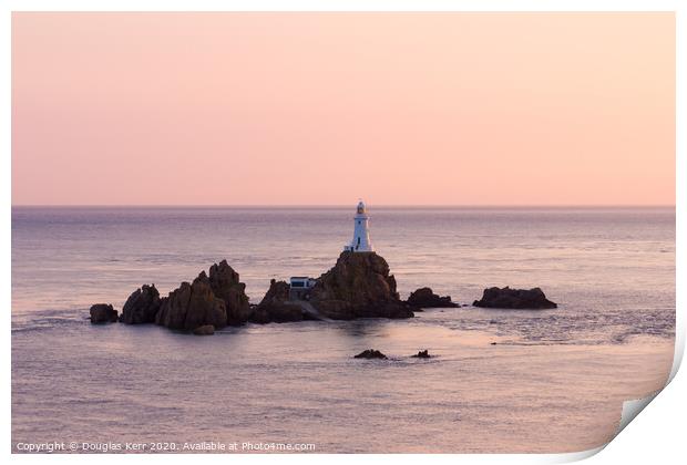 La Corbière lighthouse at sunset, Jersey. Print by Douglas Kerr