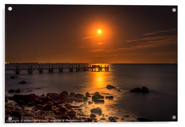 Moon Rising Night Pier Padanaram Dartmouth Massachusetts Acrylic by William Perry