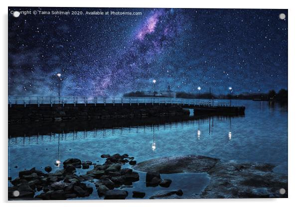 Seaside Pier at Night Acrylic by Taina Sohlman