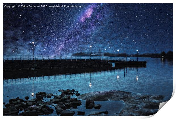 Seaside Pier at Night Print by Taina Sohlman