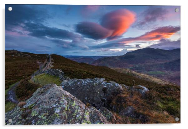 Lingmoor Fell sunset Acrylic by John Finney