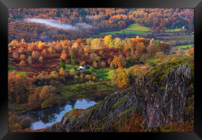 Loughrigg Tarn Autumn Light Framed Print by John Finney