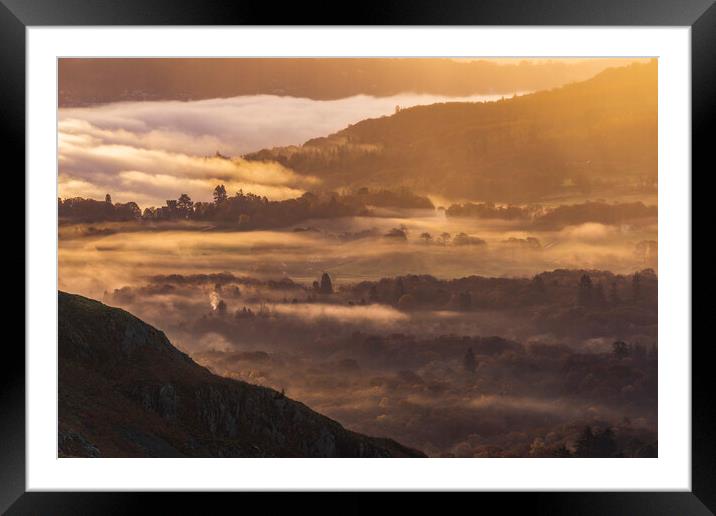 Golden sunrise over Lake Windermere Framed Mounted Print by John Finney