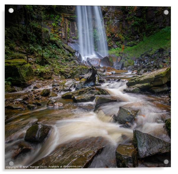 Melincourt waterfall. Acrylic by Bryn Morgan