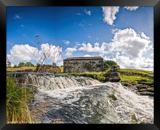 Barn and waterfall at Cray Framed Print by Chris North