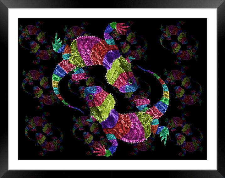 Rainbow Lizards Framed Mounted Print by Susie Hawkins