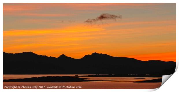 Sunset Over the Peaks of Arran Print by Charles Kelly