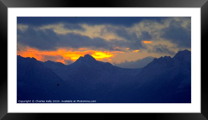 Firey Sunset over the Peaks of Arran Framed Mounted Print by Charles Kelly