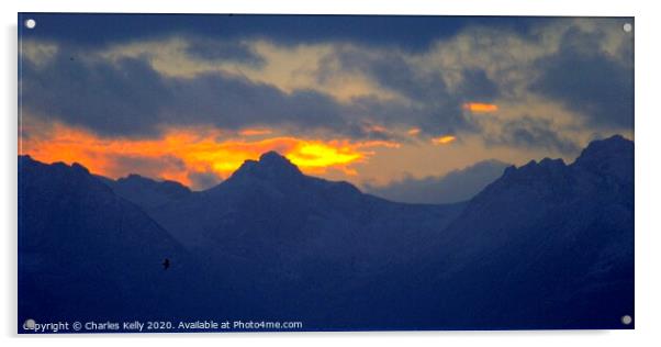 Firey Sunset over the Peaks of Arran Acrylic by Charles Kelly