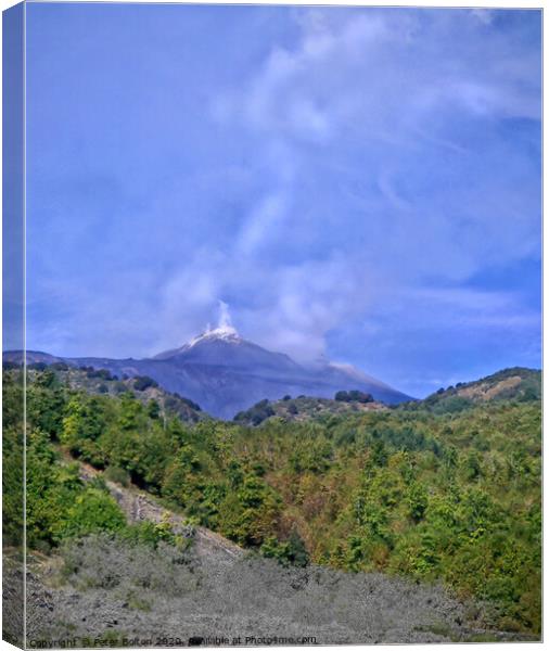 Towards a smoking Mt. Etna, Sicily, Italy. Canvas Print by Peter Bolton