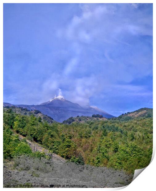Towards a smoking Mt. Etna, Sicily, Italy. Print by Peter Bolton