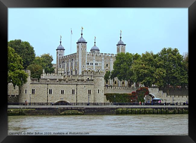 Tower of London viewed from the River Thames. Framed Print by Peter Bolton