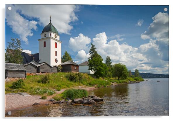 Rättvik Church along Lake Siljan, Dalarna, Sweden Acrylic by Arterra 