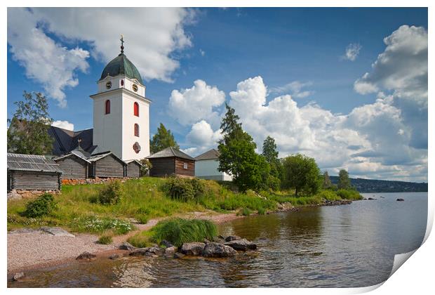Rättvik Church along Lake Siljan, Dalarna, Sweden Print by Arterra 