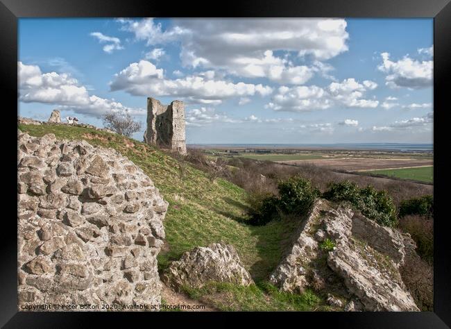 Looking from Hadleigh Castle ruins towards the Thames estuary, Essex, UK. Framed Print by Peter Bolton