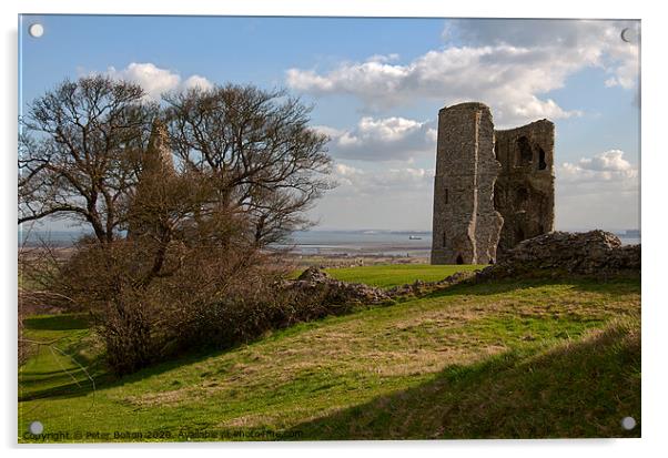 Hadleigh Castle ruins looking towards the River Thames, Essex, UK. Acrylic by Peter Bolton