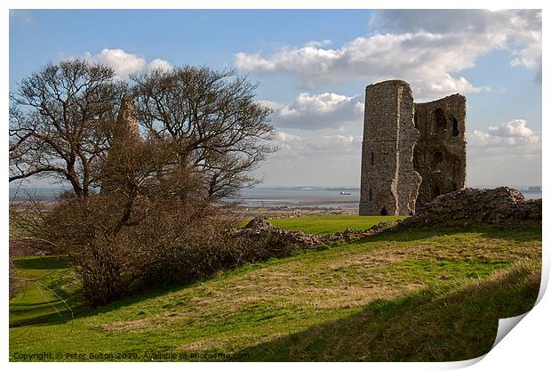 Hadleigh Castle ruins looking towards the River Thames, Essex, UK. Print by Peter Bolton