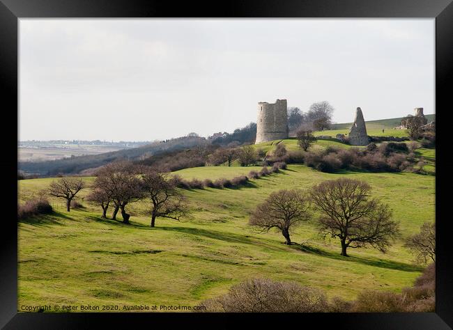 Hadleigh Castle viewed from the east side at Westcliff on Sea, Essex, UK. Framed Print by Peter Bolton