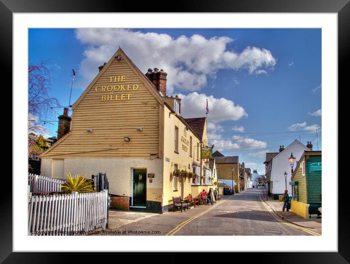 'The Crooked Billet' pub and High Street, Old Leigh, Essex, UK. Framed Mounted Print by Peter Bolton