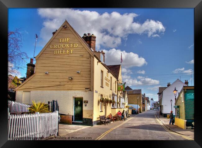 'The Crooked Billet' pub and High Street, Old Leigh, Essex, UK. Framed Print by Peter Bolton
