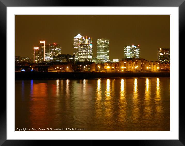 Nightscene of Canary Wharfe on the Isle of Dogs  Framed Mounted Print by Terry Senior