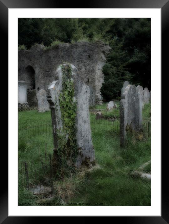 Tombstones in a disused graveyard at Buckfastleigh, Devon, UK Framed Mounted Print by Peter Bolton