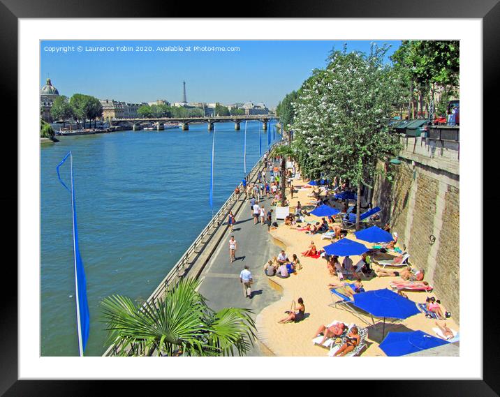 Temporary Beach on the Seine, Paris Framed Mounted Print by Laurence Tobin