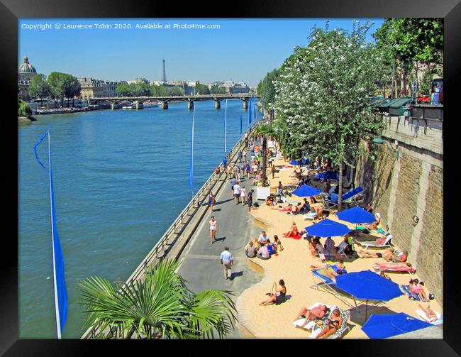 Temporary Beach on the Seine, Paris Framed Print by Laurence Tobin