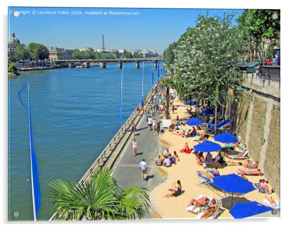 Temporary Beach on the Seine, Paris Acrylic by Laurence Tobin